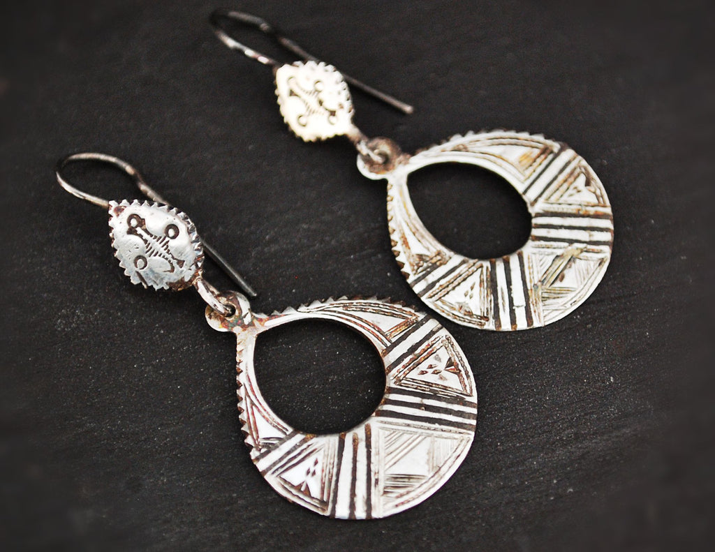 Tuareg Silver Earrings with Ebony Inlay