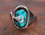 Zuni Effie Calavaza Turquoise Snake Ring - Size 6.75