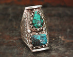 Nepalese Turquoise Lotus Saddle Ring - Size 9.5