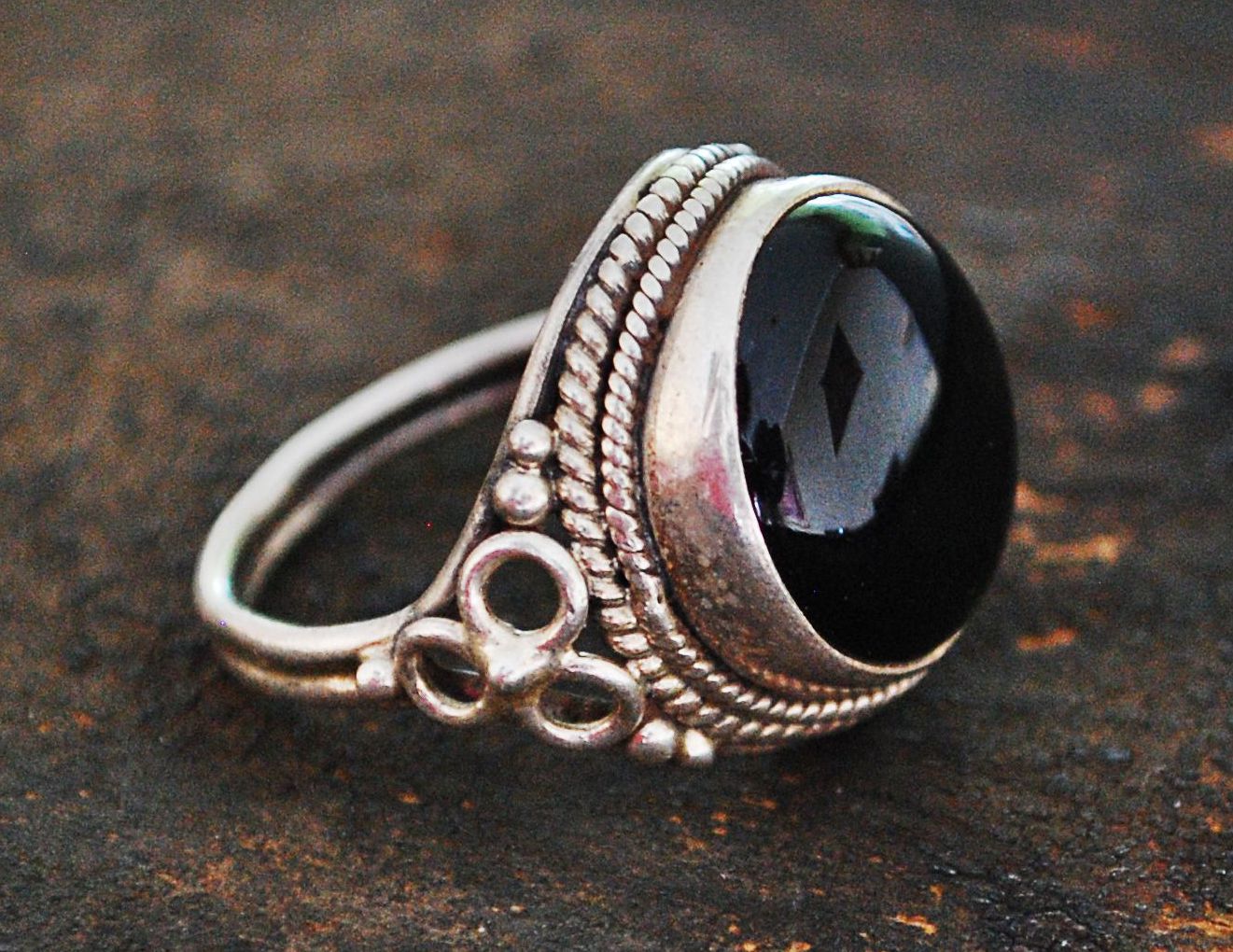 Ethnic Onyx Ring from India - Size 8.5