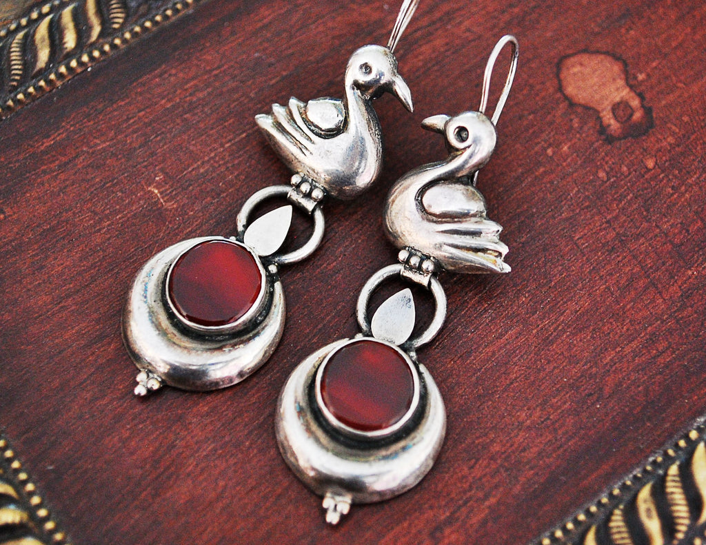 Indian Carnelian Earrings with Swan