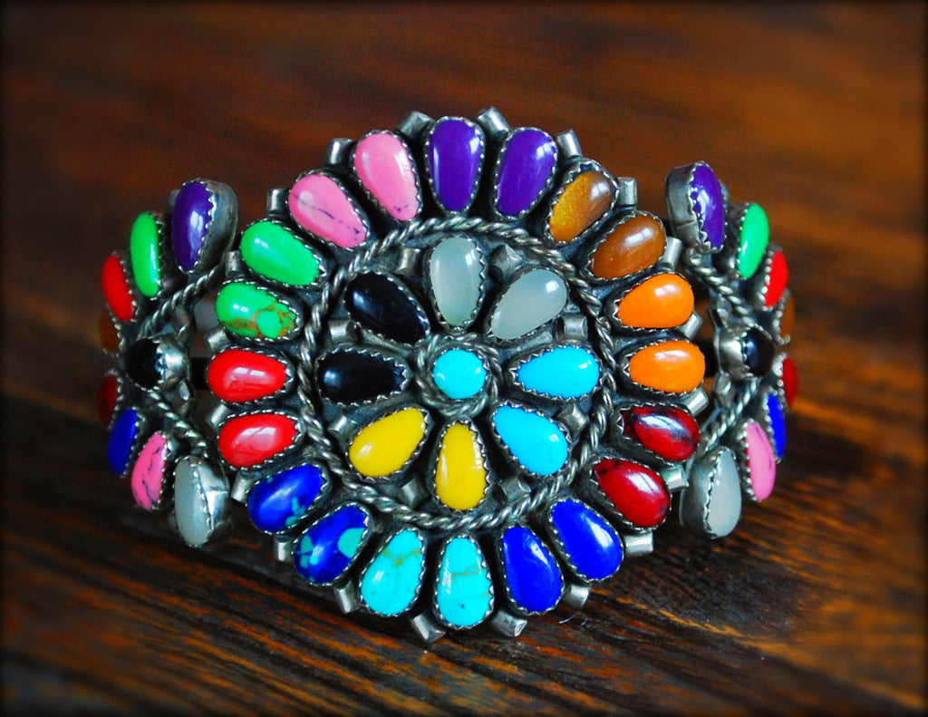 Navajo Petit Point Cluster Bracelet - Navajo Multistone Bracelet by Ray Tafoya