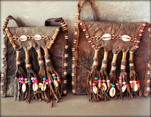 Wodaabe Leather Bag with Cowrie Shells - Fulani Leather Bag from Mali - Tribal Leather Bag - African Leather Pouch