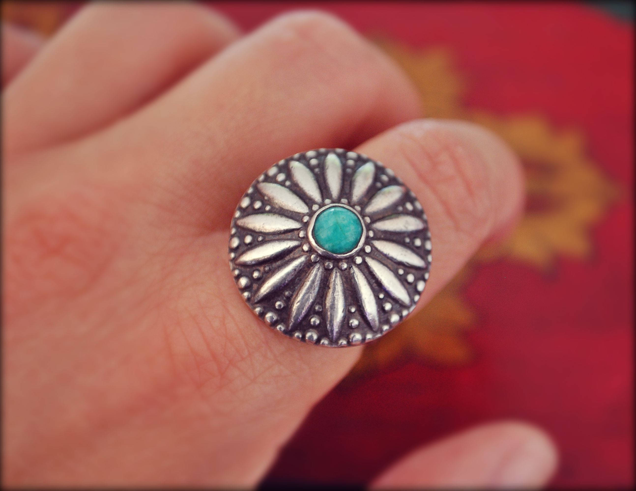 Rajasthani Silver Ring with Turquoise - Size 7 - Rajasthani Silver - Rajasthani Jewelry - Ethnic Tribal Indian Silver Ring