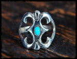 Navajo Native American Sandcast Ring with Turquoise - Size 9.5