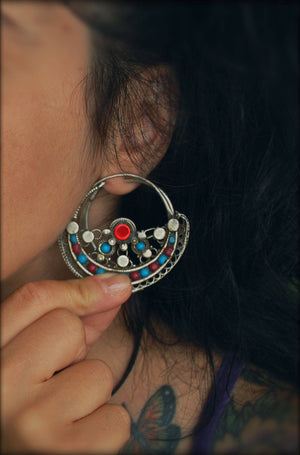 Huge Afghani Tribal Hoop Earrings - Tribal Hoop Earrings - Afghani Earrings - Ethnic Hoop Earrings