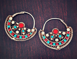 Huge Afghani Tribal Hoop Earrings - Tribal Hoop Earrings - Afghani Earrings - Ethnic Hoop Earrings