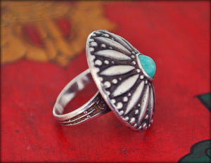 Rajasthani Silver Ring with Turquoise - Size 7 - Rajasthani Silver - Rajasthani Jewelry - Ethnic Tribal Indian Silver Ring