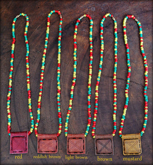 African Rasta Gri Gri Necklace from Mali - Tribal Tuareg Necklace - African Leather Talisman - Rasta Bead Necklace