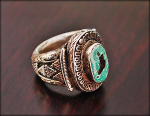 Old Kazakh Silver Turquoise Ring - Size 9 - Central Asia Ethnic Tribal Ring - Ring from Kazakhstan - Tribal Silver Ring