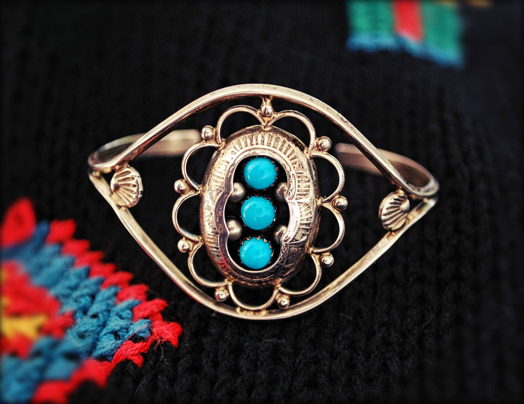 Navajo  Shadow Box Turquoise Cuff Bracelet - XS - Navajo Turquoise Cuff Bracelet