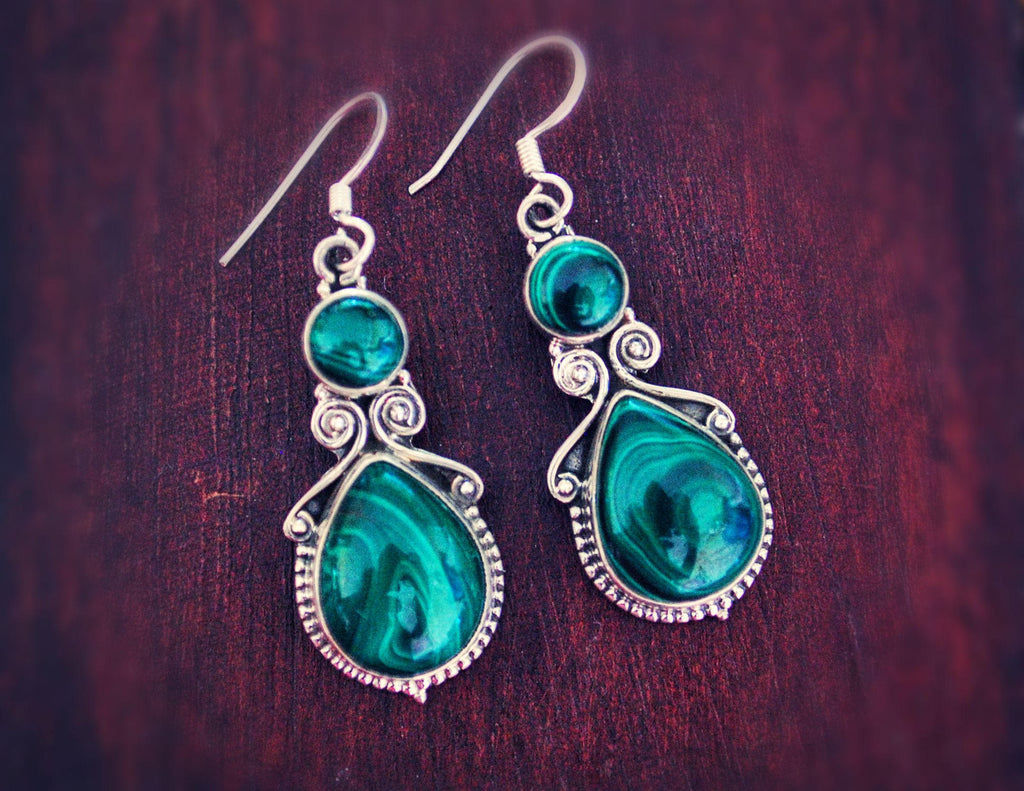 Gypsy Indian Malachite Earrings - Ethnic Malachite Earrings - Indian Earrings