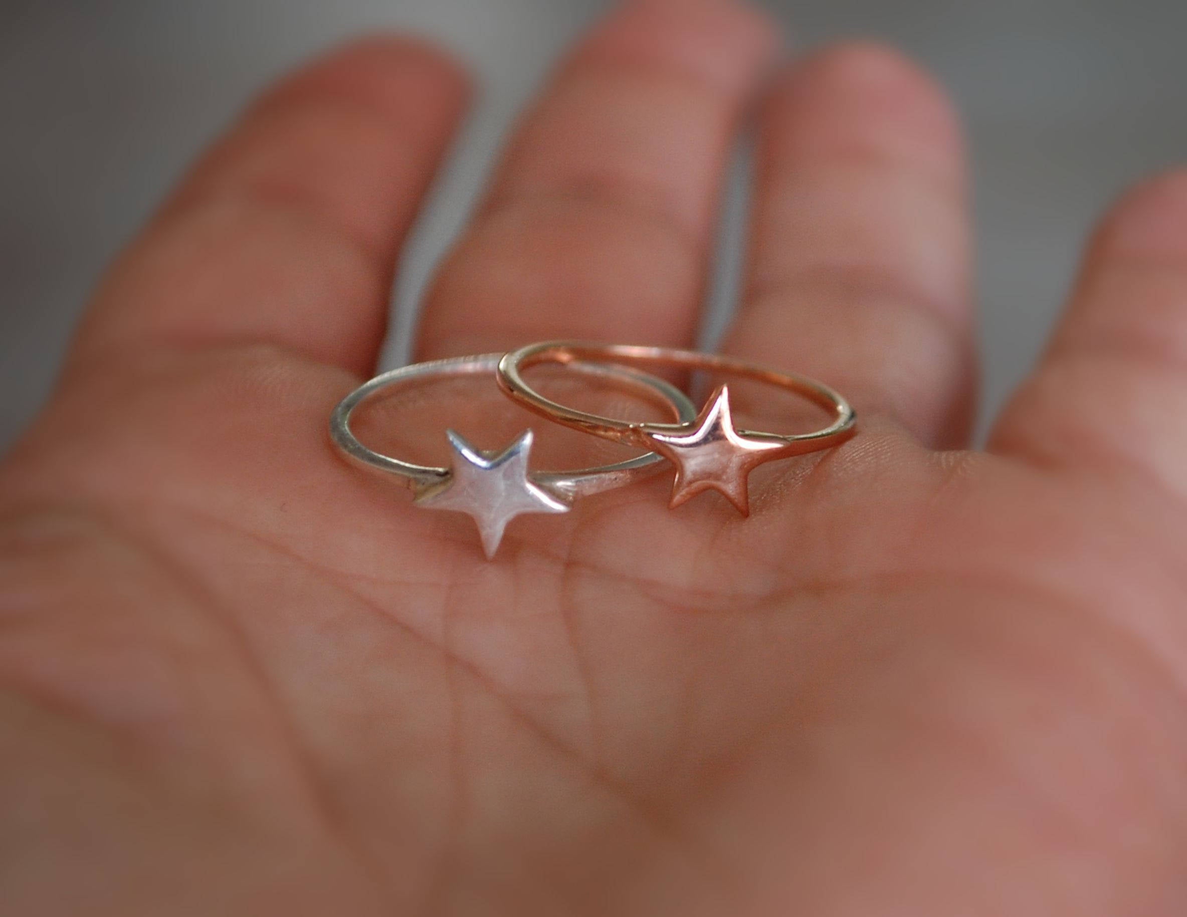 Star Ring in Sterling Silver and Rose Gold - Size 8 - Star Ring - - Boho Gypsy Star Ring