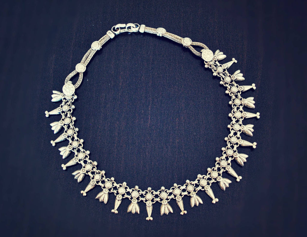 Rajasthan Silver Necklace - Vintage Indian Choker Necklace - Ethnic Tribal India Necklace - Rajasthan Jewelry - Rajasthan Necklace