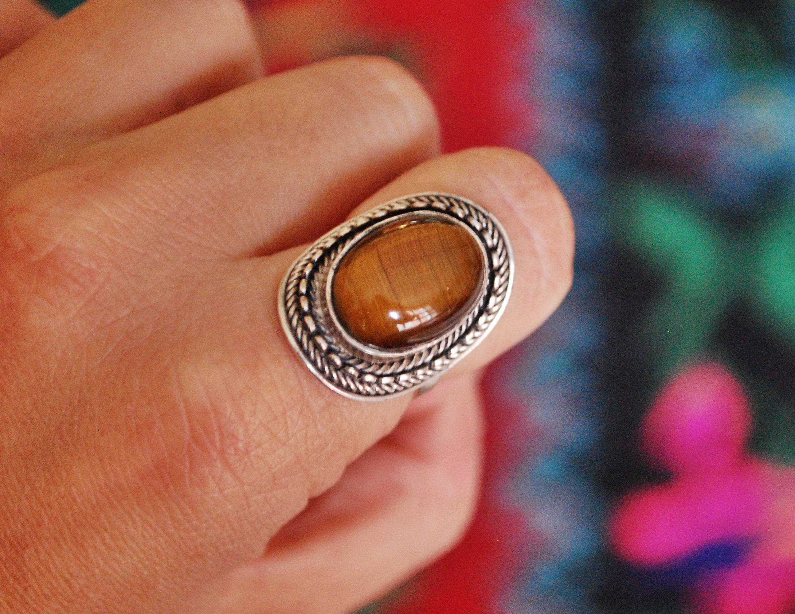 Tiger Eye Ring from India- Size 7 - Ethnic Tiger Eye Ring - Tiger Eye Ring - Ethnic Tribal Tiger Eye Ring