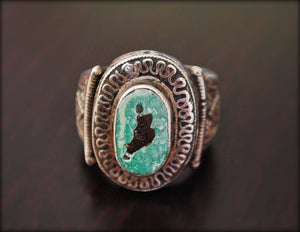 Old Kazakh Silver Turquoise Ring - Size 9 - Central Asia Ethnic Tribal Ring - Ring from Kazakhstan - Tribal Silver Ring