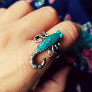 Scorpion Ring with Turquoise - Size 7.5