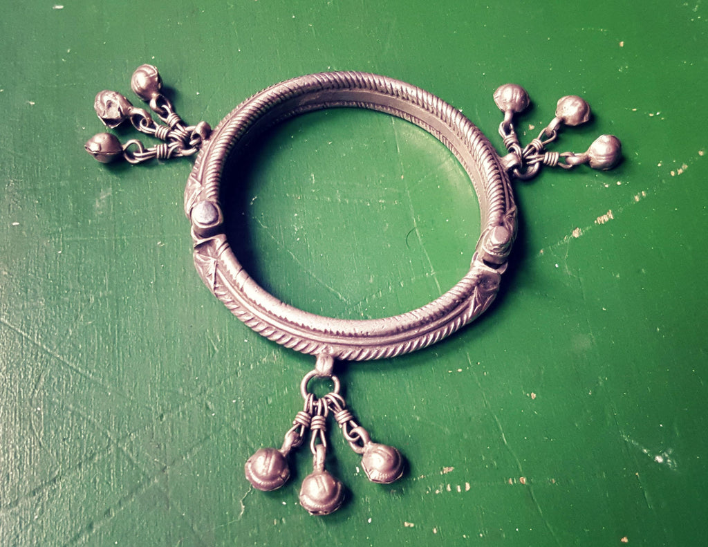 Rajasthani Silver Bracelet with Bells - Rajasthan Jewellery - Rajasthan Silver - Indian Tribal Silver Bracelet