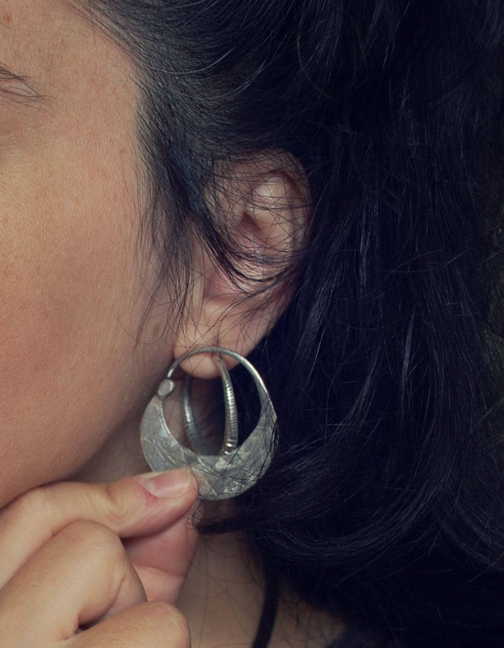 Tuareg Hoop Earring - Single Hoop Earring - Ethnic Tribal Hoop Earring - Tuareg Silver Earrings - Tuareg Jewelry