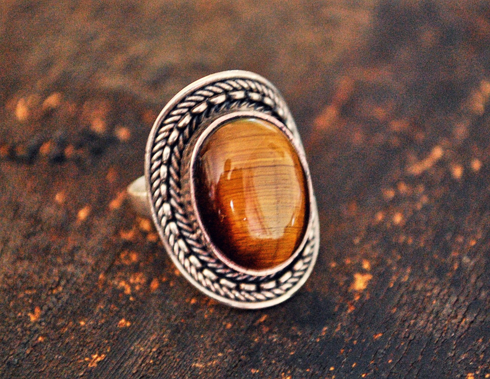 Tiger Eye Ring from India- Size 7 - Ethnic Tiger Eye Ring - Tiger Eye Ring - Ethnic Tribal Tiger Eye Ring