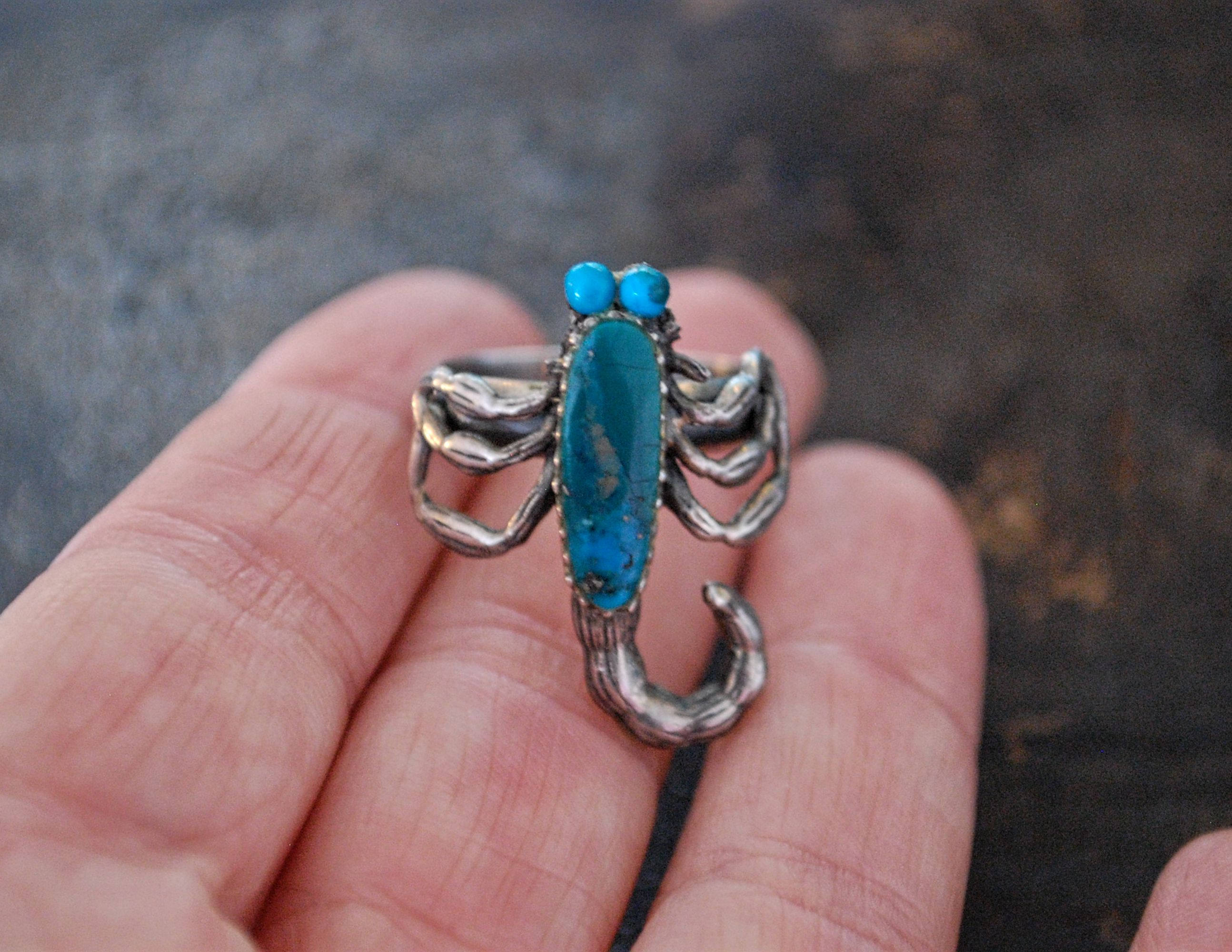 Scorpion Ring with Turquoise - Size 7.5