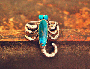 Scorpion Ring with Turquoise - Size 7.5