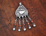 Antique Afghan Silver Pendant with Coral Tassels - Afghani Silver Pendant - Afghani Jewelry