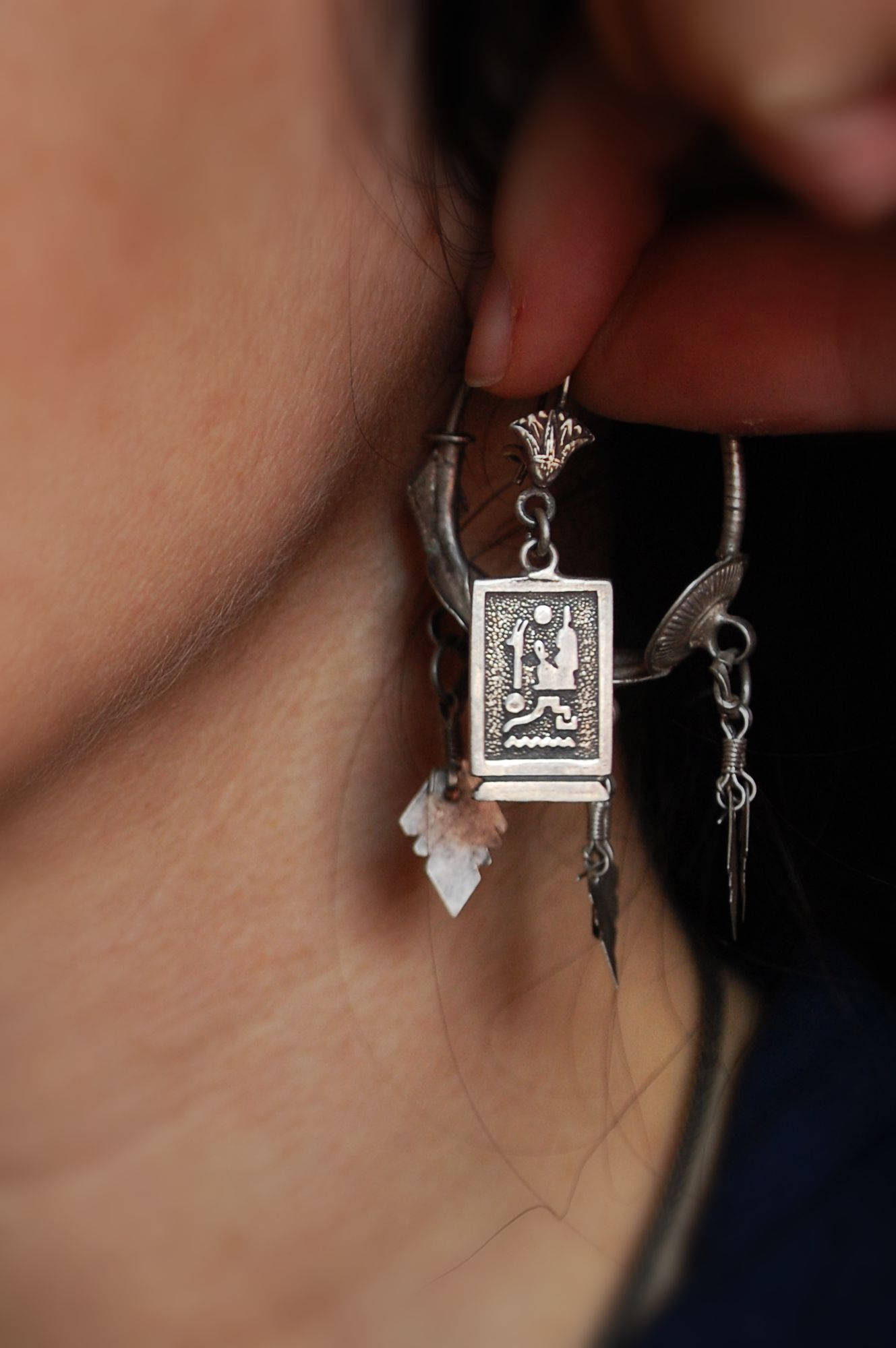 Egyptian Hieroglyph Earrings - Egyptian Cartouche Earrings - Egypt Silver Earrings - Egyptian Jewelry