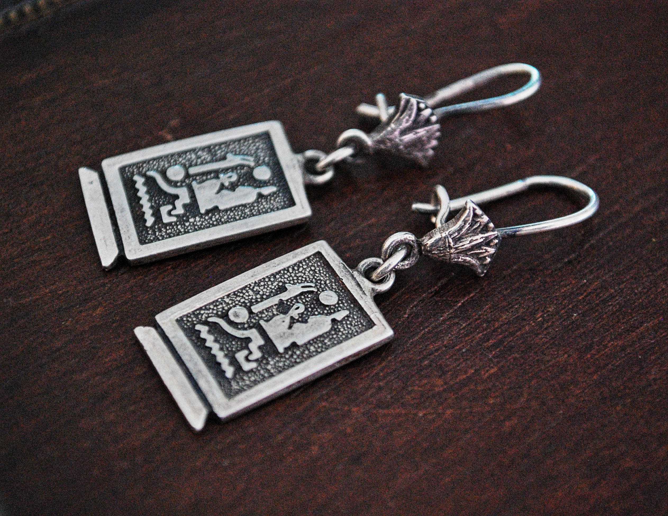 Egyptian Hieroglyph Earrings - Egyptian Cartouche Earrings - Egypt Silver Earrings - Egyptian Jewelry