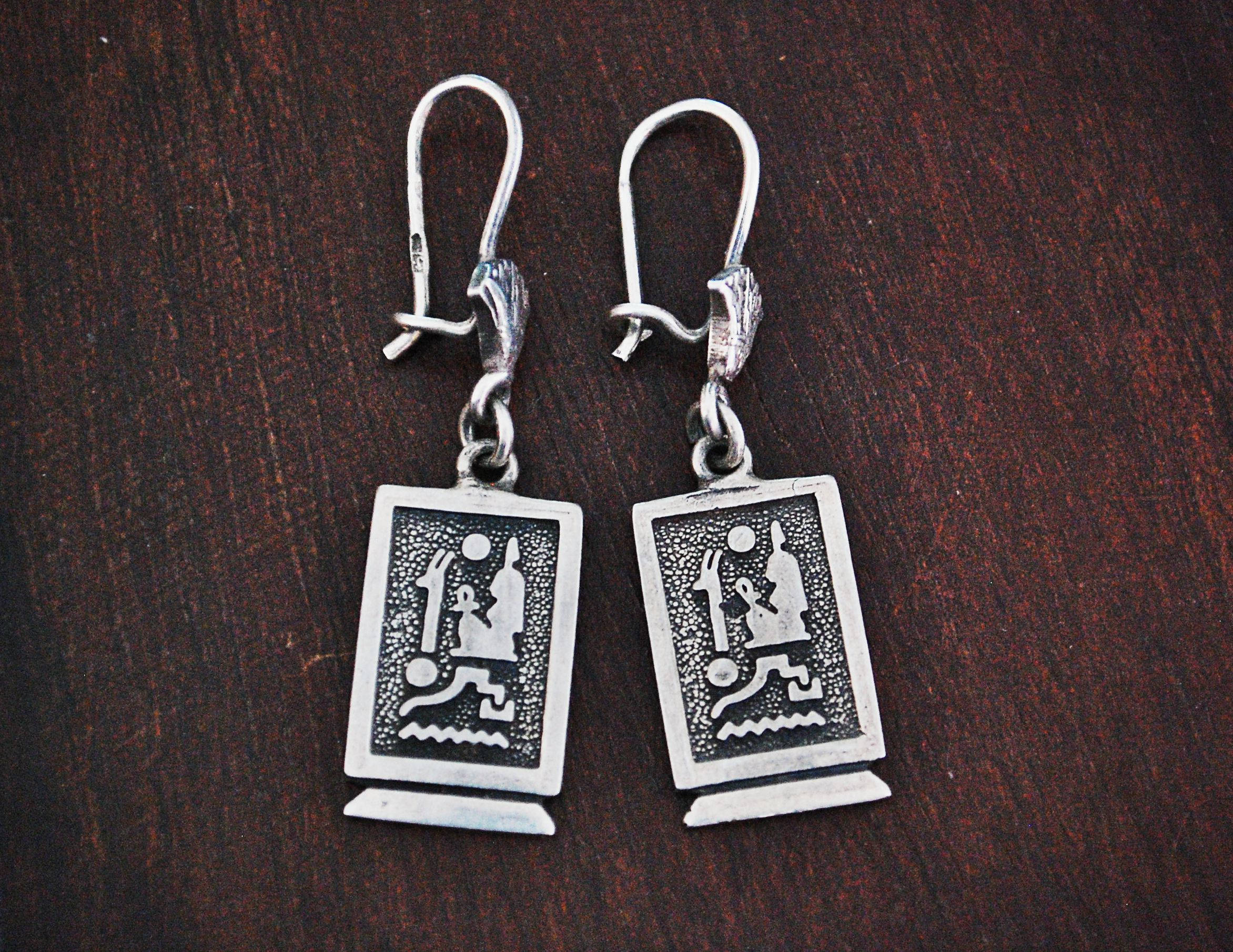 Egyptian Hieroglyph Earrings - Egyptian Cartouche Earrings - Egypt Silver Earrings - Egyptian Jewelry