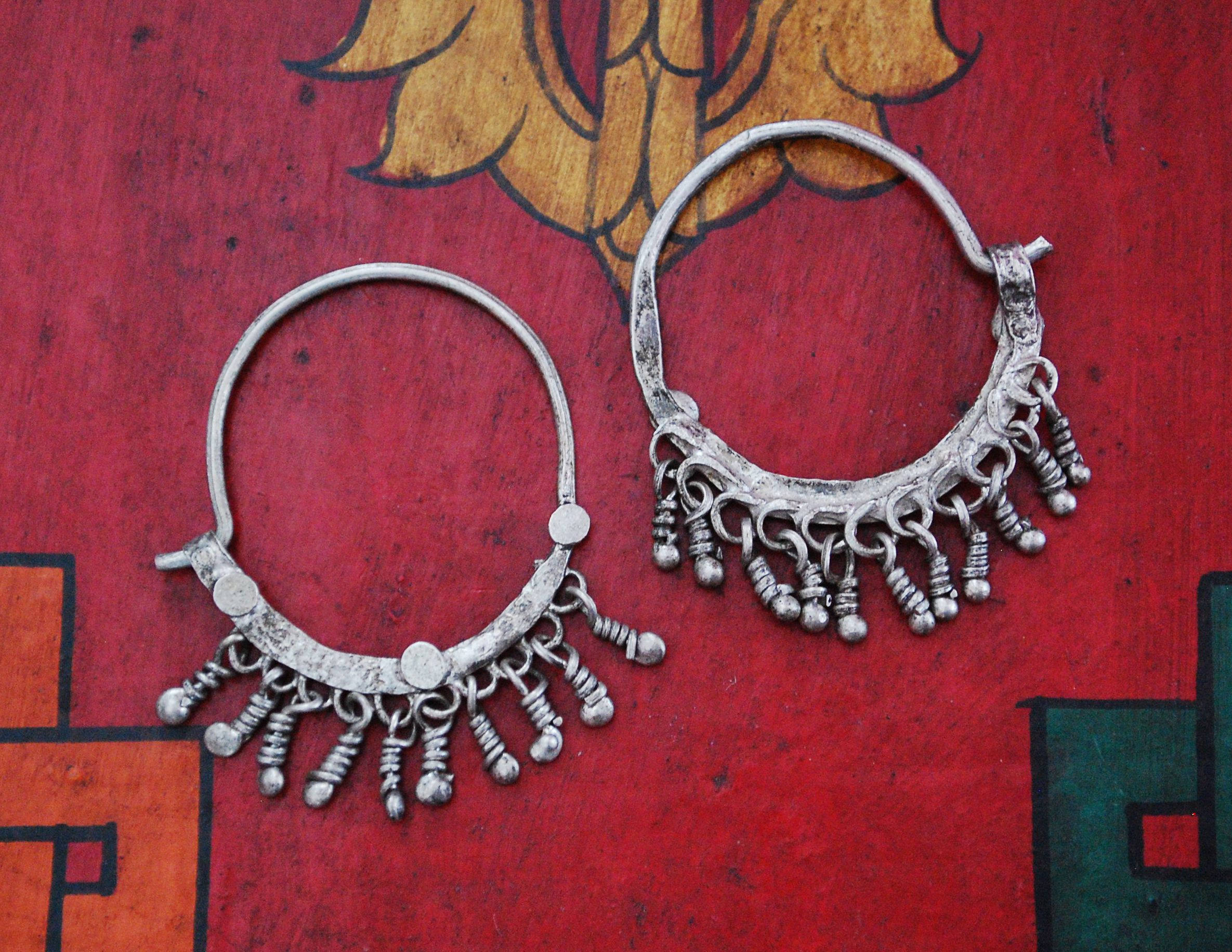 Small Afghani Hoop Earrings with Dangles - Afghani Earrings - Afghani Jewelry - Ethnic Hoop Earrings