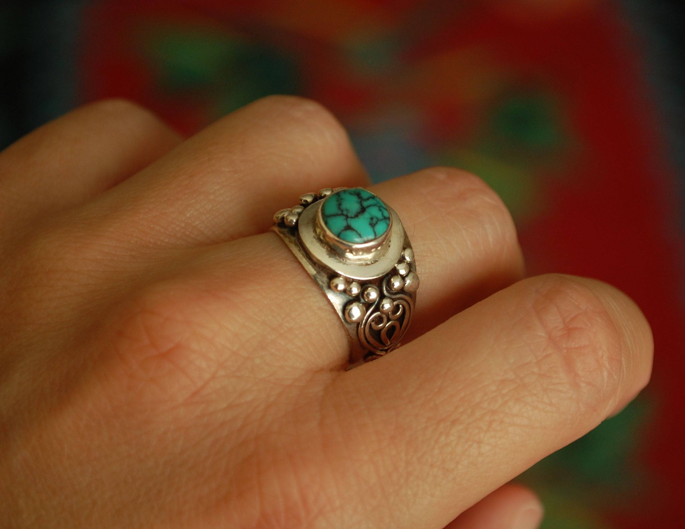 Gypsy Boho Turquoise Ring - Size 7