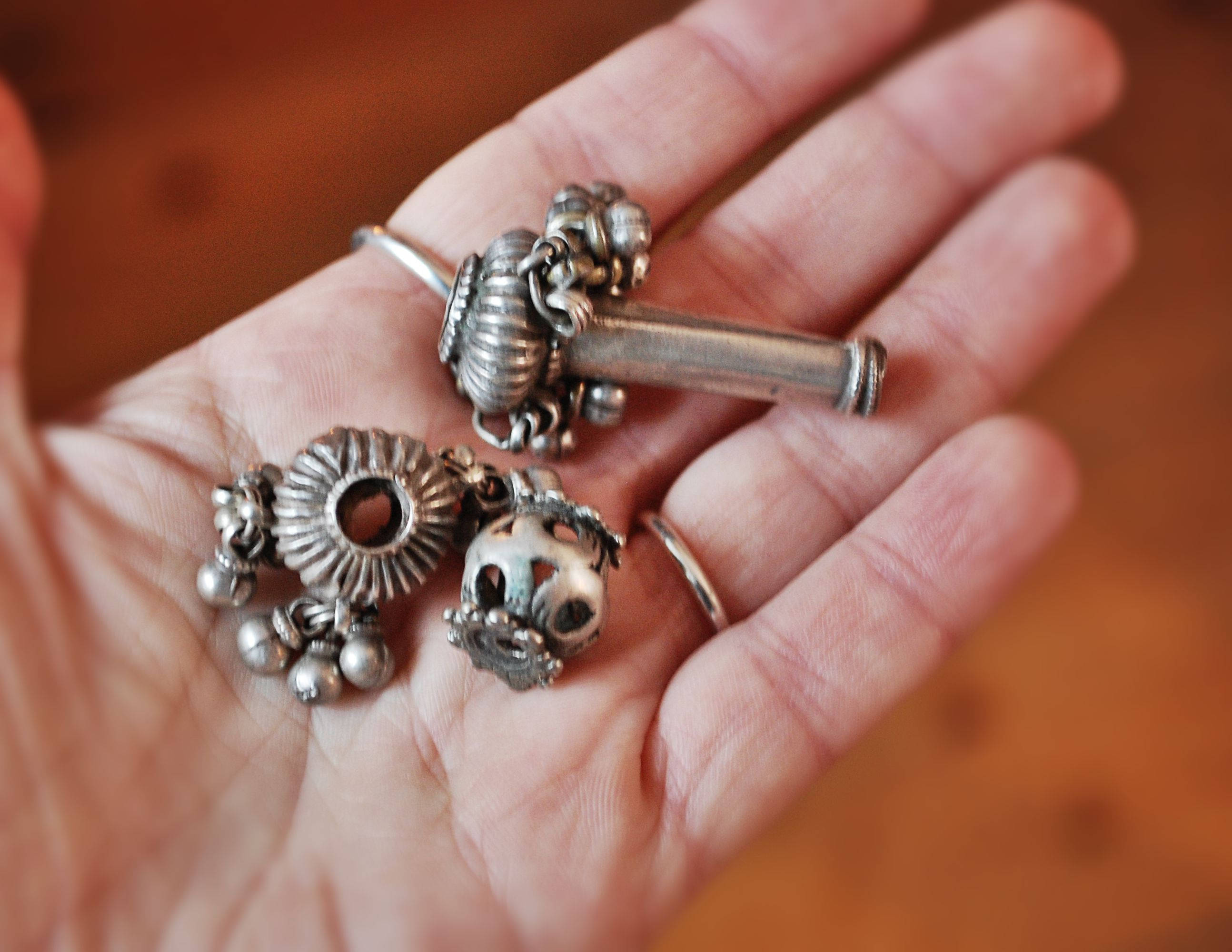 Indian Tribal Silver Beads - Lot of Three