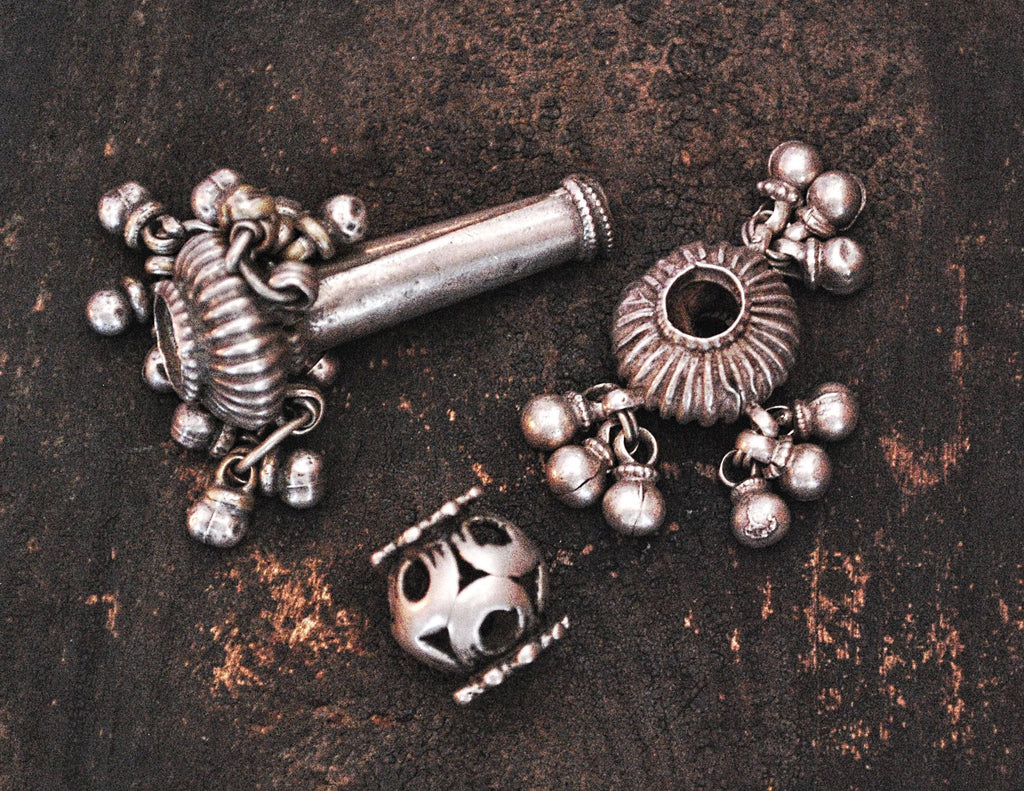 Indian Tribal Silver Beads - Lot of Three