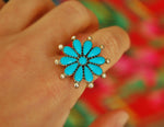 Native American Turquoise Cluster Ring - Size 7 1/2