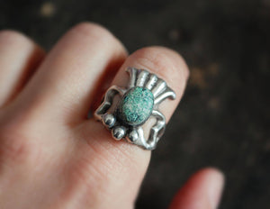 Navajo Native American Sandcast Ring with Turquoise - Size 6.5