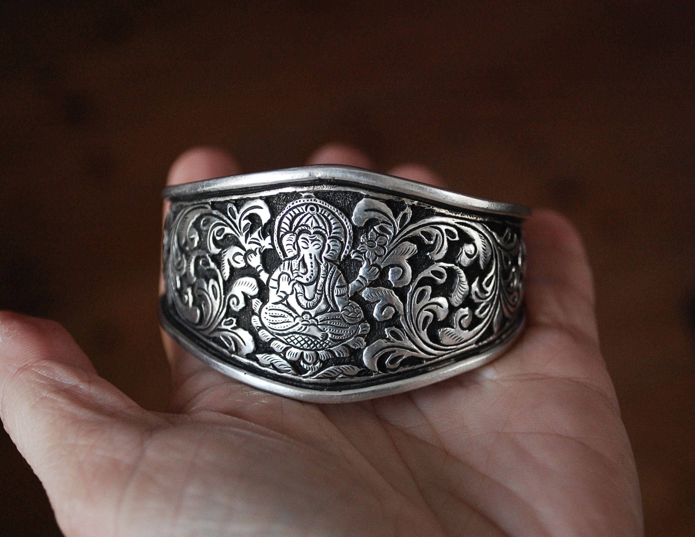 Ganesha Sterling Silver Cuff Bracelet from India - Ganesha Jewerly