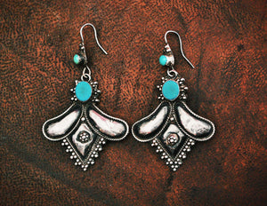 Rajasthani Silver Turquoise Earrings - Rajasthan Silver Earrings - Rajasthan Silver Jewelry - Rajasthani Earrings - Indian Jewelry