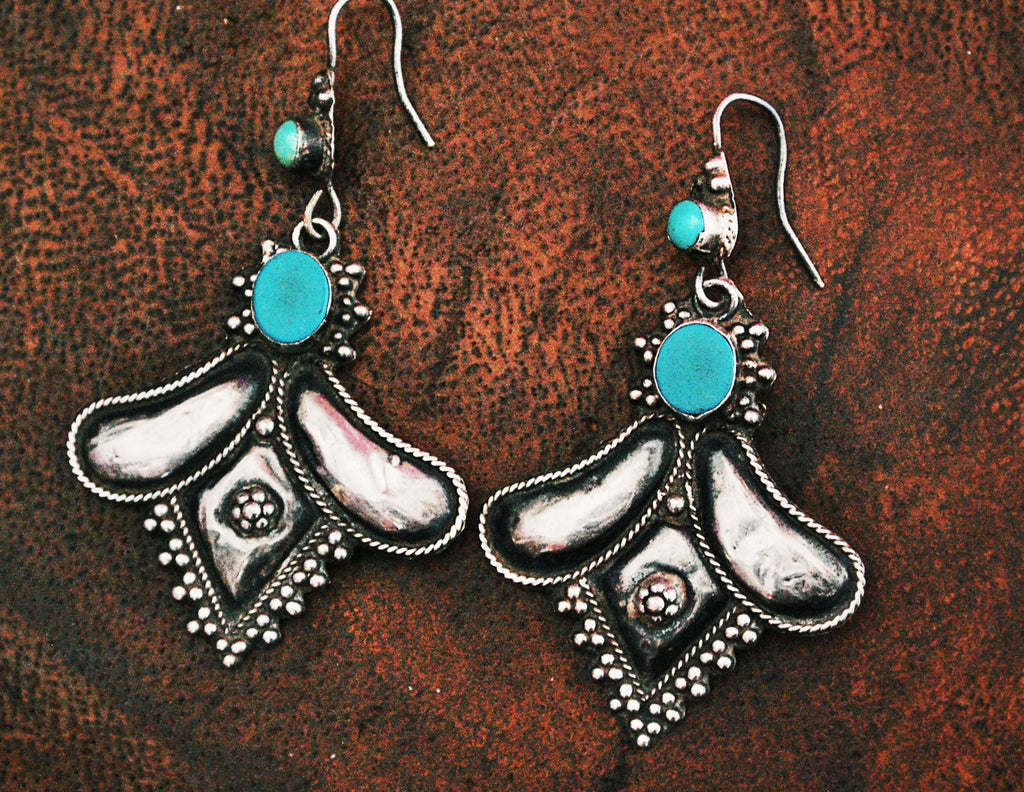 Rajasthani Silver Turquoise Earrings - Rajasthan Silver Earrings - Rajasthan Silver Jewelry - Rajasthani Earrings - Indian Jewelry