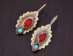 Vintage Turkmen Earrings with Glass Stones - Uzbek Earrings - Afghan Earrings - Ethnic Tribal Dangle Earrings