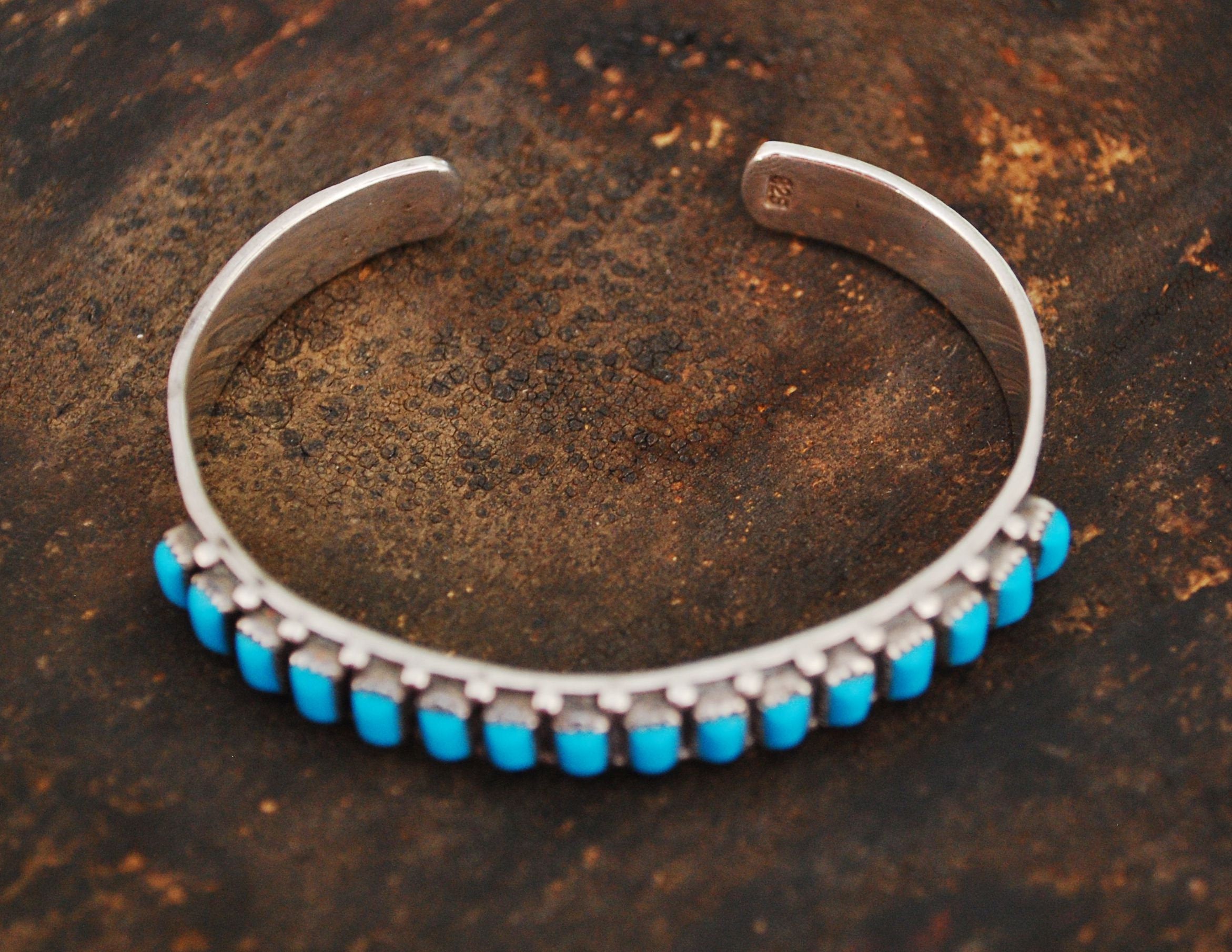 Native American Zuni Turquoise Bracelet - Zuni Needlepoint Turquoise Cuff Bracelet - Native American Jewelry