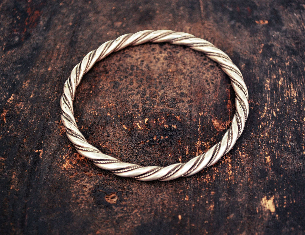 Twisted Bangle Bracelet Sterling Silver - Native American Twisted Bangle Bracelet - Twisted Sterling Silver Bracelet - Ethnic Jewelry