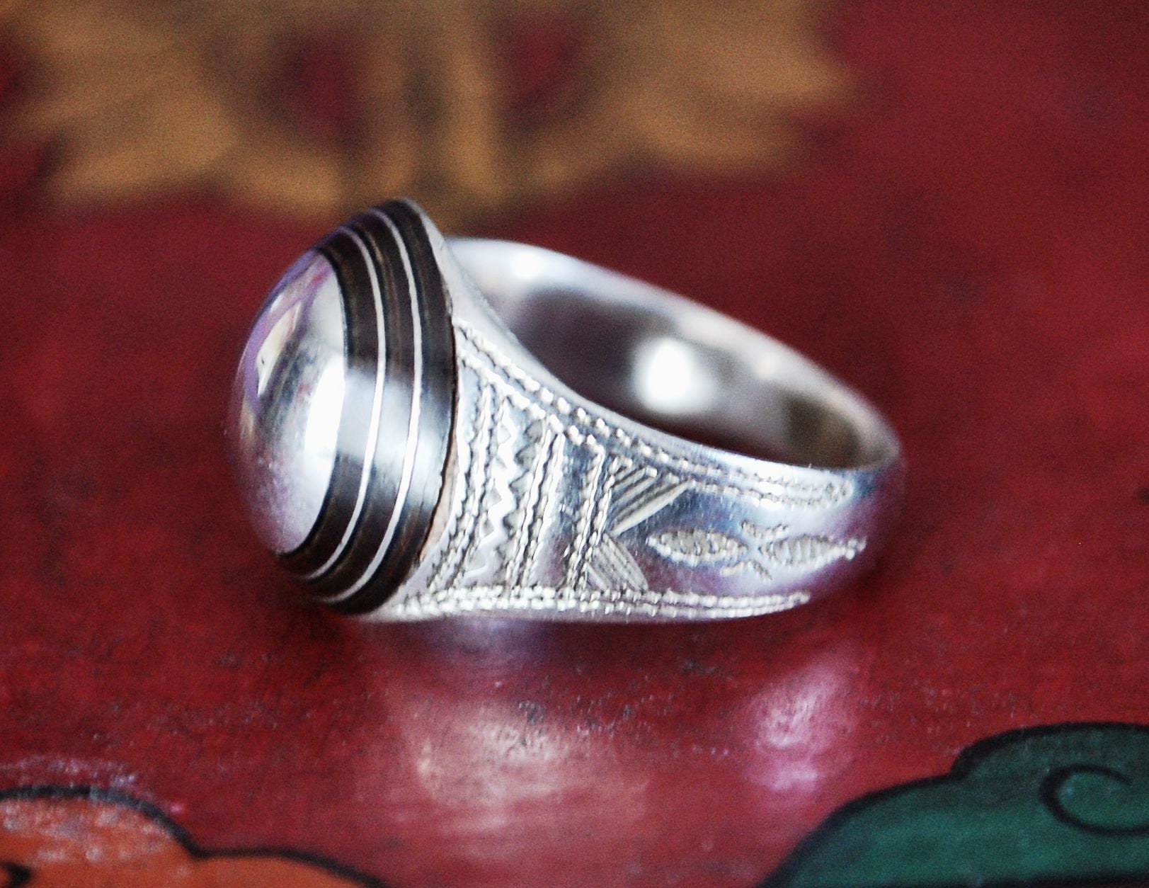 Tuareg Ring with Ebony Inlay- Size 7.5