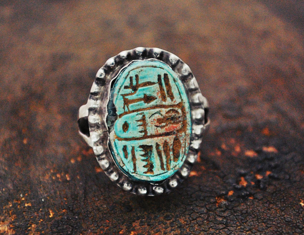 Hieroglyph Soapstone Ring from Egypt - Size 5 - Egyptian Ring - Vintage Egypt Ring - Egyptian Jewelry - Soapstone Jewelry