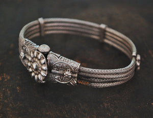 Rajasthani Silver Bracelet - Indian Snake Chain Bracelet - Rajasthan Snake Chain Bracelet with Flowers - Rajasthani Jewelry