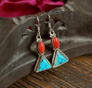 Ethnic Coral Turquoise Earrings