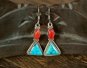 Ethnic Coral Turquoise Earrings