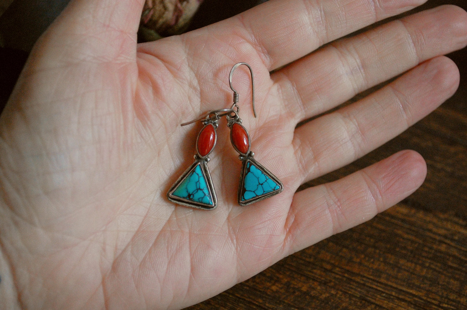 Ethnic Coral Turquoise Earrings