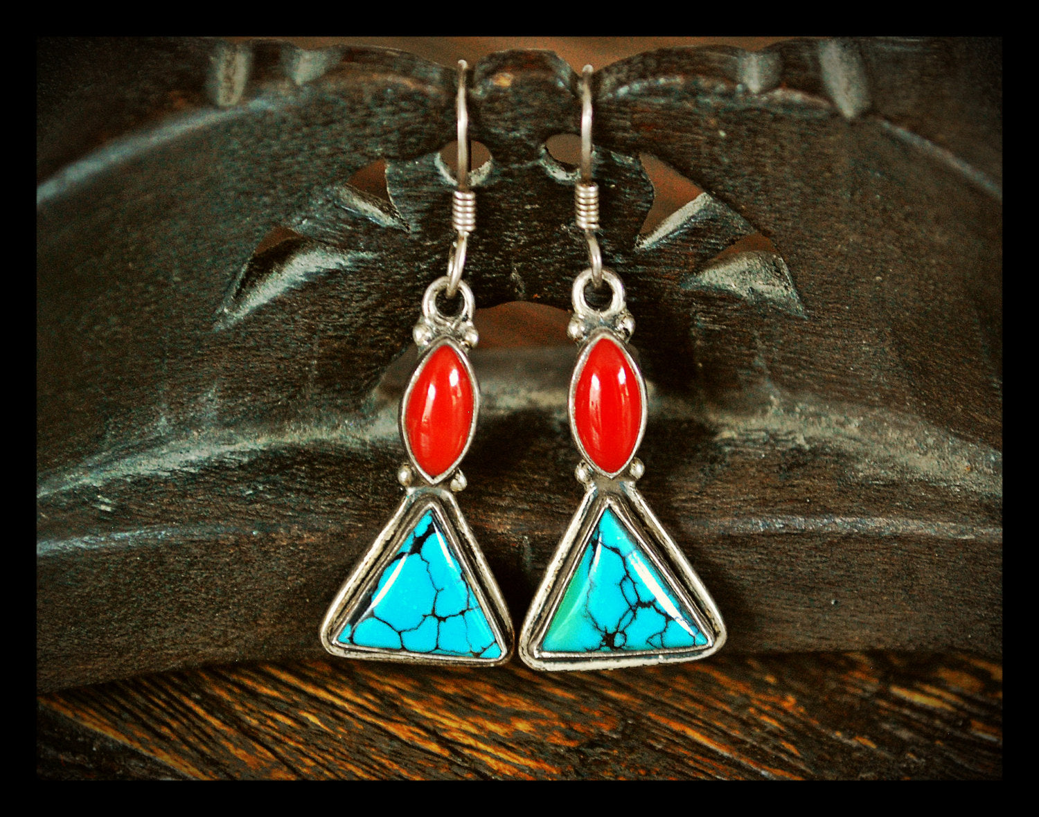 Ethnic Coral Turquoise Earrings